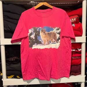 Vintage 90s Wolf Huskey Nature Animal Pink Mens XL Shirt